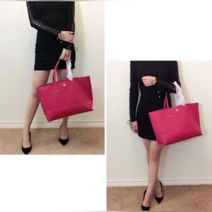 NWT Tory Burch Carnation Pink Large Coated Canvas Cameron Tote Bag $295